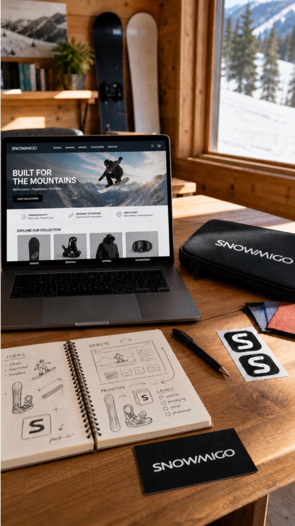 E-commerce workspace — website, sketches, and brand assets