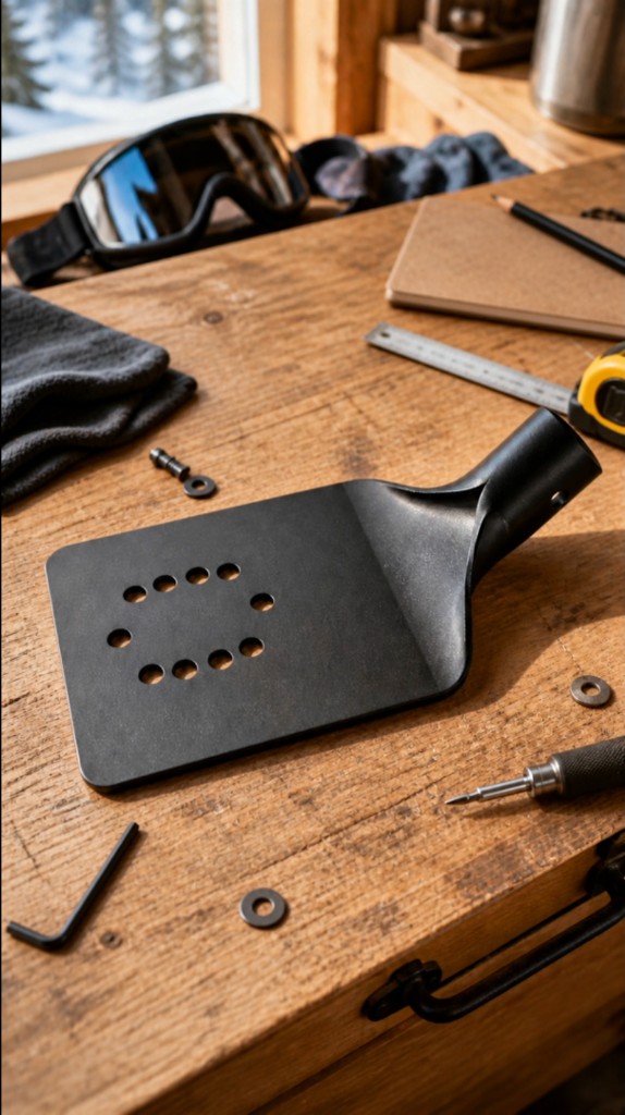 Prototype plate on the workbench with tools and materials
