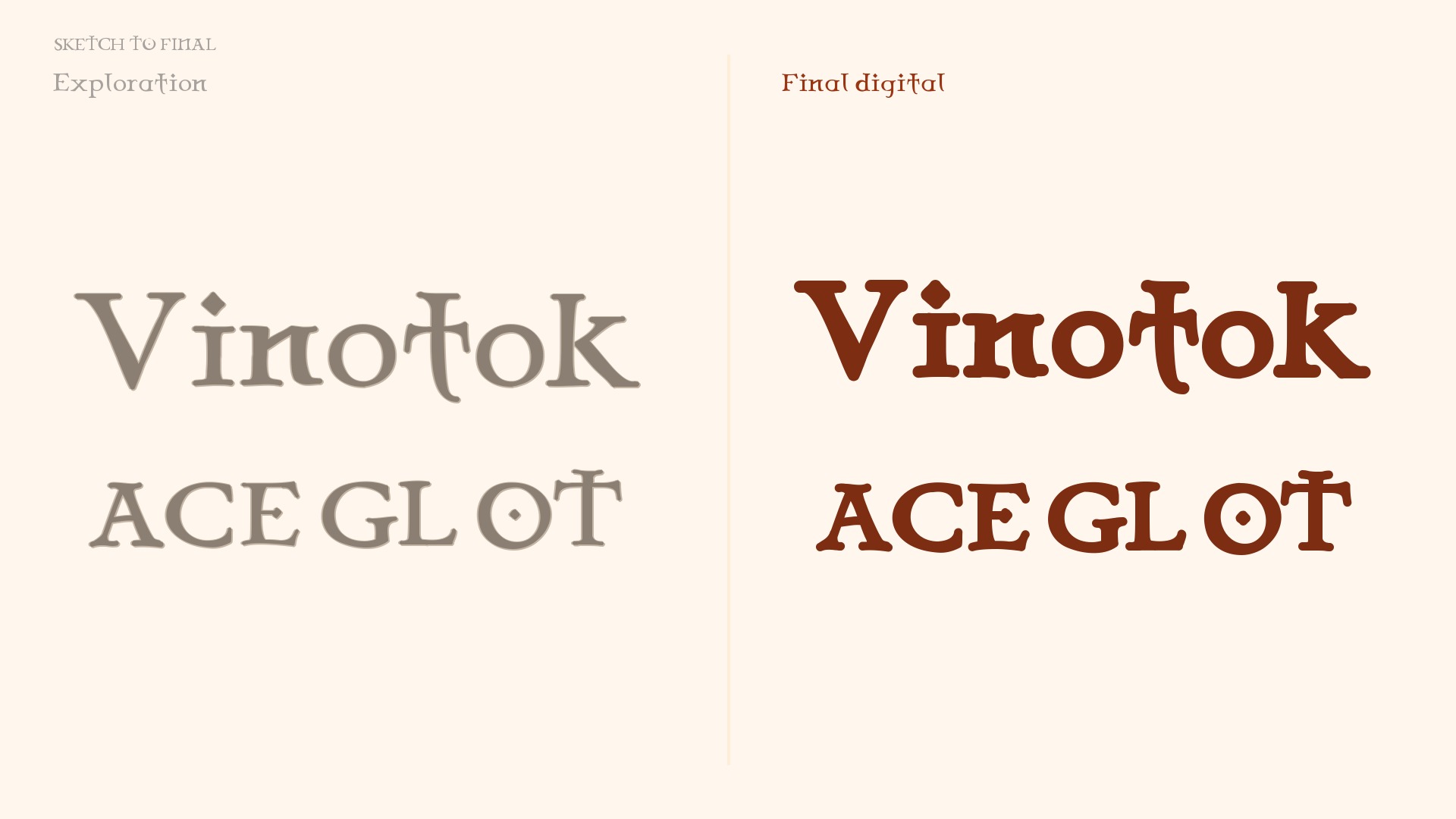 Hand sketch compared to final digital letterforms